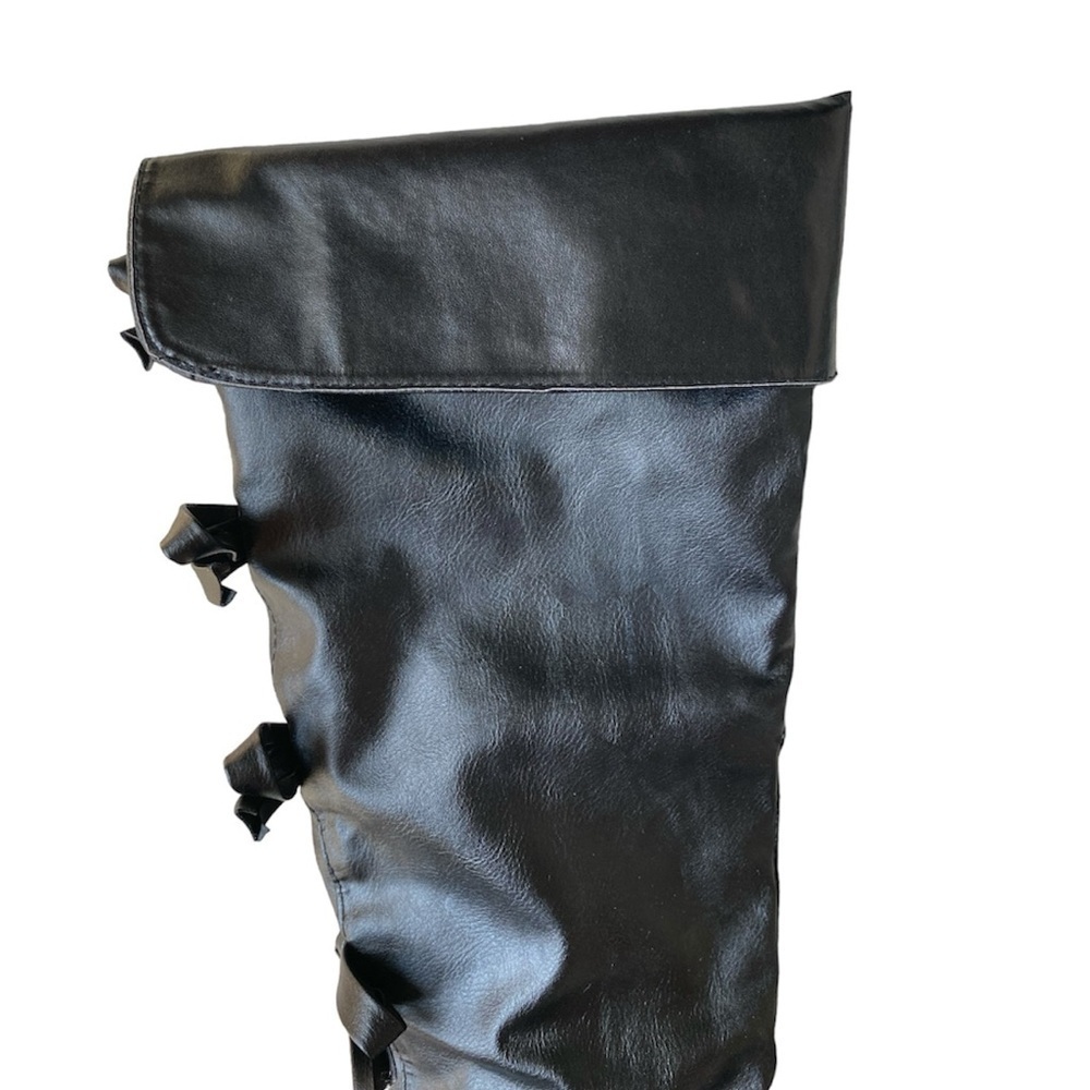 A.X.N.Y. Knee High Boots Bow Back Black Vegan Leather Women Size 7 - Picture 11 of 14